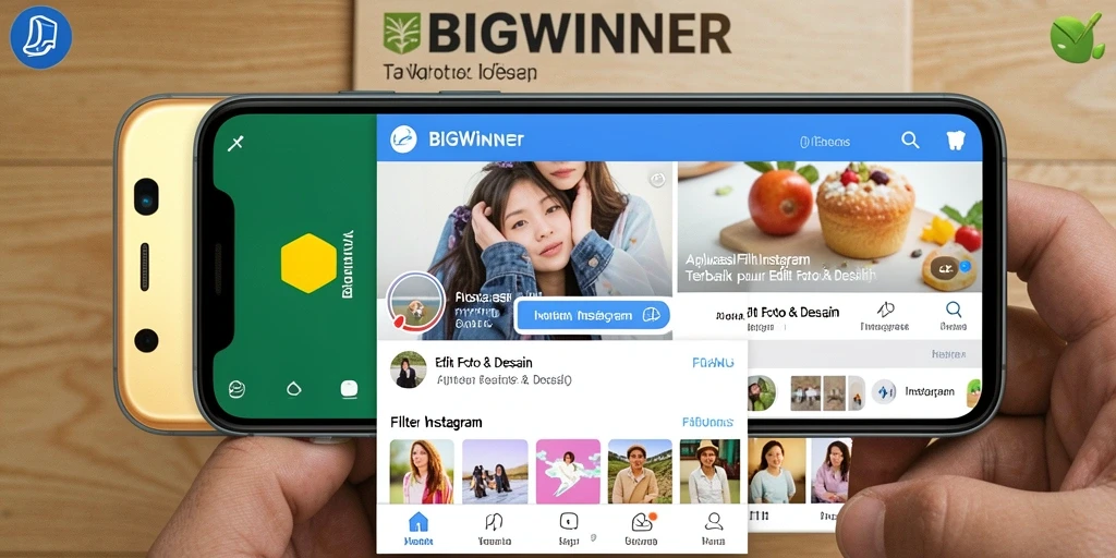 Tampilan antarmuka aplikasi BIGWINNER untuk filter Instagram yang menarik.