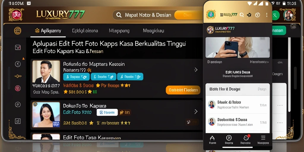 Antarmuka pengguna LUXURY777 dengan efek Edit Foto Kertas Kaca yang menarik.