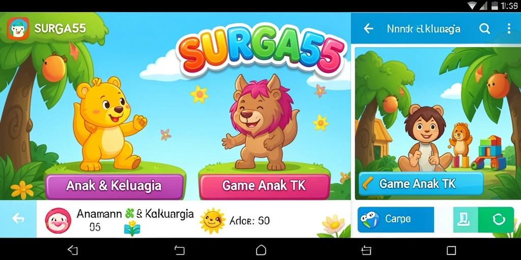 Tampilan menarik dan antarmuka pengguna SURGA55 untuk anak-anak.